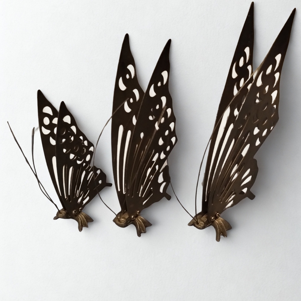 Vintage Butterfly Set of Three Brass Butterflies